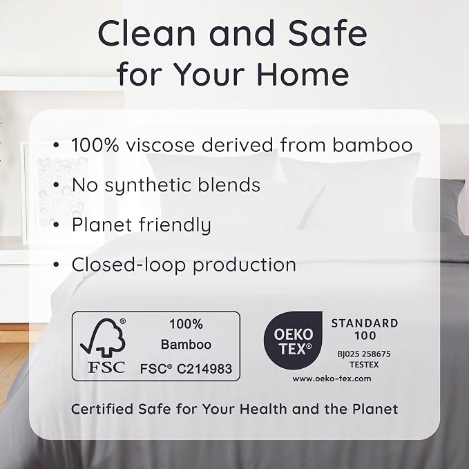 Bambaw 100% Viscose Derived from Bamboo Fitted Sheet Only, Soft Fitted Sheet Queen Size, Cooling Fitted Sheet with Straps, Deep Pocket Bottom Queen Fitted Sheet Only Fits Up to 16’’ (Dark Gray)