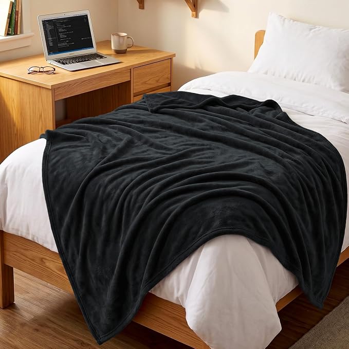 Utopia Bedding Soft Fleece Bed Blanket Twin XL Size Black (90x76 Inch) | College Dorm Room Essentials for Girls and Guys, Microfiber Plush Warm Lightweight Breathable Cozy Blanket Anti-Static