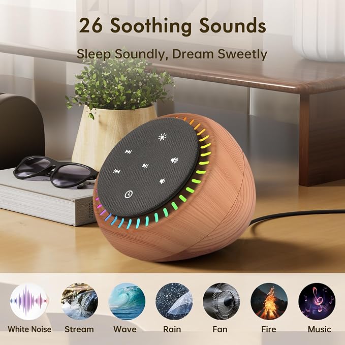 DreamSky Sound Machine for Sleep, White Noise for Sleeping Adults & Baby | Brown Noise Fan for Office Privacy & Noise Canceling, 26 Sounds & RGB Night Light, USB-C Powered for Home Travel