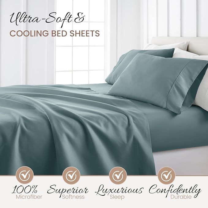Linen Market Bed Sheets for Twin XL Size Bed (Ocean) - Sleep Better Than Ever with These Soft and Cooling Twin XL Sheets - Deep Pocket Fits 16" Thick Beds - 4 Piece Twin XL Sheet Set