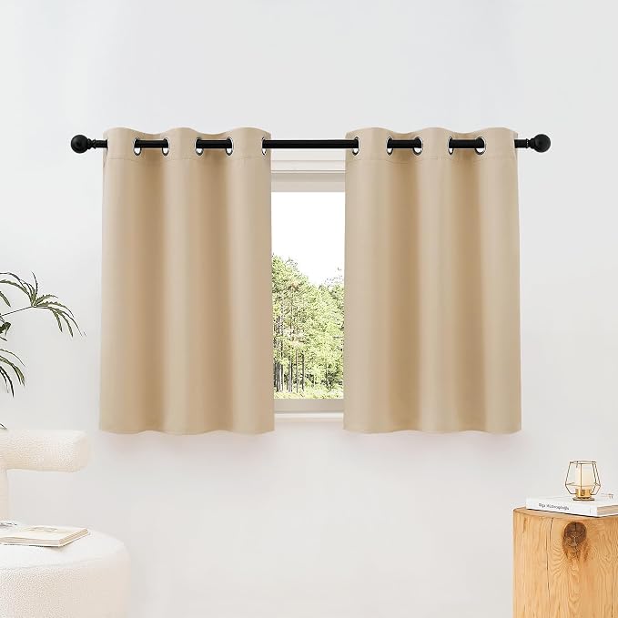 NICETOWN Beige Room Darkening Curtains Blackout 30 inch Curtains for Kitchen, Grommet Solid Window Treatments Sound Reducing for Bedroom, 2 Panels, W37 x L30, 2 Panels