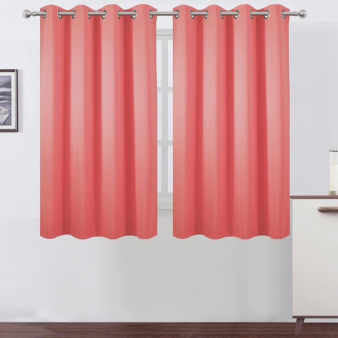 Coral Blackout Curtains 52 x 54 Inch Length/Set of 2 Curtain Panels/Thermal Insulated Room Darkening Blackout Curtains for Bedroom