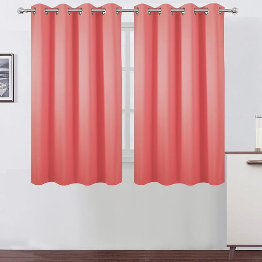 Coral Blackout Curtains 52 x 54 Inch Length/Set of 2 Curtain Panels/Thermal Insulated Room Darkening Blackout Curtains for Bedroom