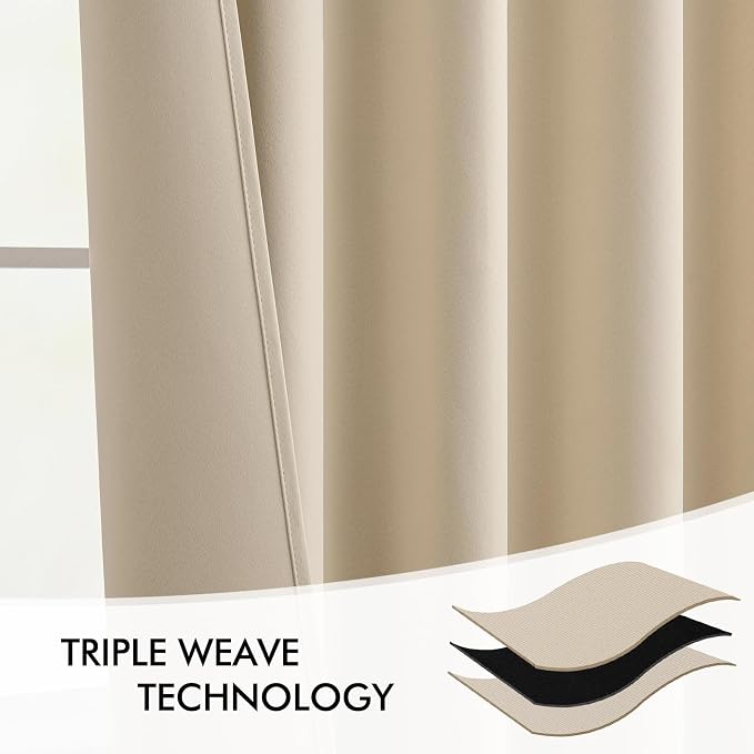 MIULEE Cream Beige Back Tab Blackout Curtains 52x94 Inch Long 2 Panels Set | Rod Pocket Pinch Pleated, Thermal Insulated, Room Darkening, Light Blocking, Privacy Curtains for Living Room Bedroom