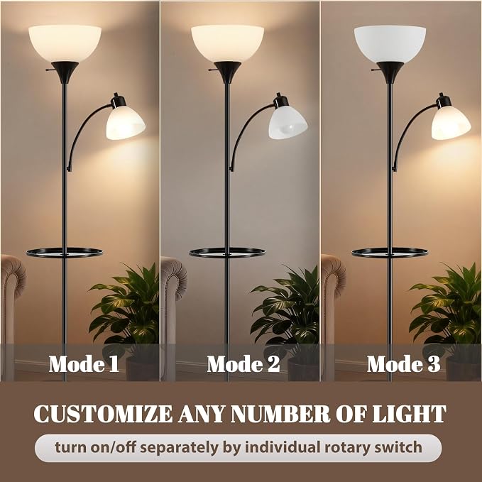 72" Floor Lamp with Table, Adjustable Reading Lights,Torchiere Floor Lamps | Modern for Living Room, Bedroom, Office,Black【Bulb not included】