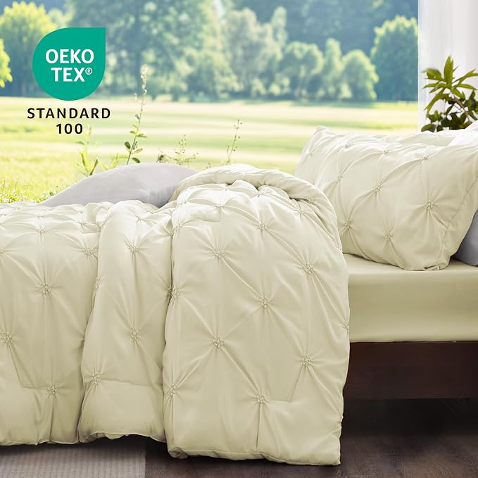 BEDELITE Twin Comforter Set Beige,Lightweight & Soft Comforter | Pintuck Boho Bedding, Warm & Cute Bed Set for All Season,With 1 Pillowcase
