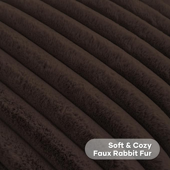 FUTEI Pack of 2 Faux Fur Throw Pillow Covers 28x28 Inch, Dark Coffee | Fluffy Faux Rabbit Fur Front/Premium Velvet Back,Hidden Zipper,Machine Washable,Non-Shedding,Colorfast,Insert Not Included.