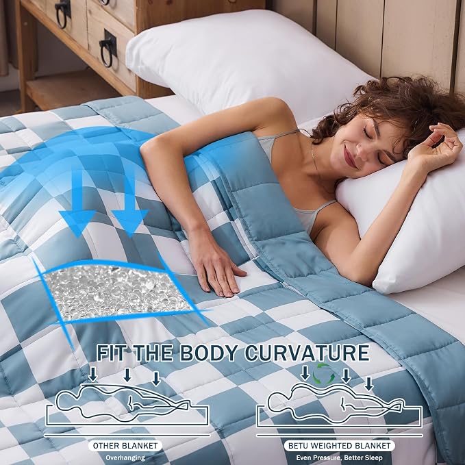 Weighted Blanket for Adults 20lbs, 88"x104", King Size Cooling Heavy Throw Blanket for 180-220lbs, Microfiber Soft Big Blankets Weighted Comforter, Blue Checkered