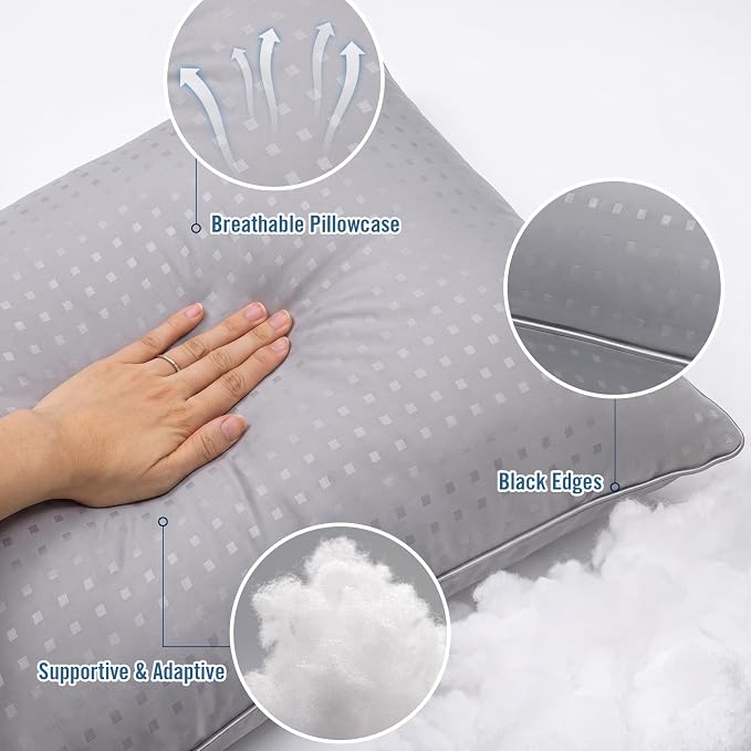 King Size Bed Pillows for Sleeping 4 Pack,Luxury Hotel Pillows,Comfortable and Supportive,Machine Washable,Suitable for Stomach,Back and Side Sleepers.(Grey)
