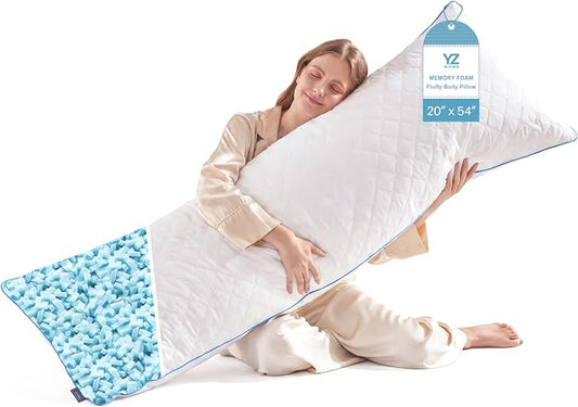 YZ HOME Long Body Pillow for Adults,Firm Body Pillow Shredded Memory Foam | Adjustable Height,Support for Side Sleeper & Pregnant Women(White,20x54 Inch)