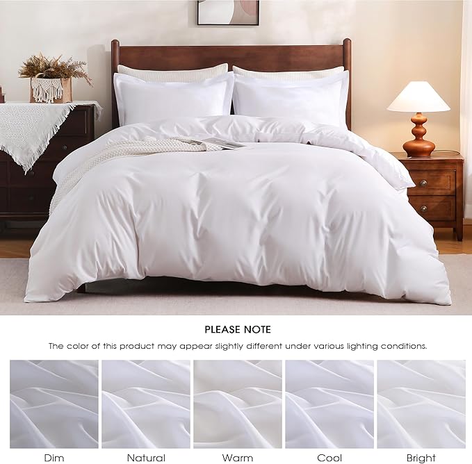 FreshCulture Twin Duvet Cover - 2 Pieces Microfiber Duvet Cover Set with Zipper Closure - Lightweight & Easy Care - 1 Comforter Cover & 1 Pillow Sham - Comforter Not Included (White)