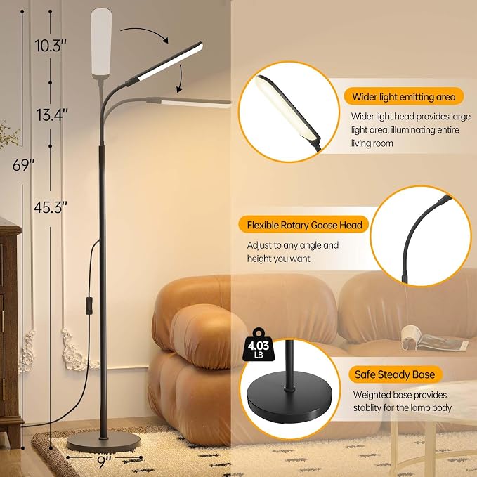 Aisutha LED Floor Lamp, 18W Super Bright Floor Lamp for Living Room, Adjustable Stepless Colors & Brightness Standing Lamp, Eye Caring Reading Light with Remote | Adjustable Stepless Colors & Brightness Standing Lamp, Eye Caring Reading Light with Remo...