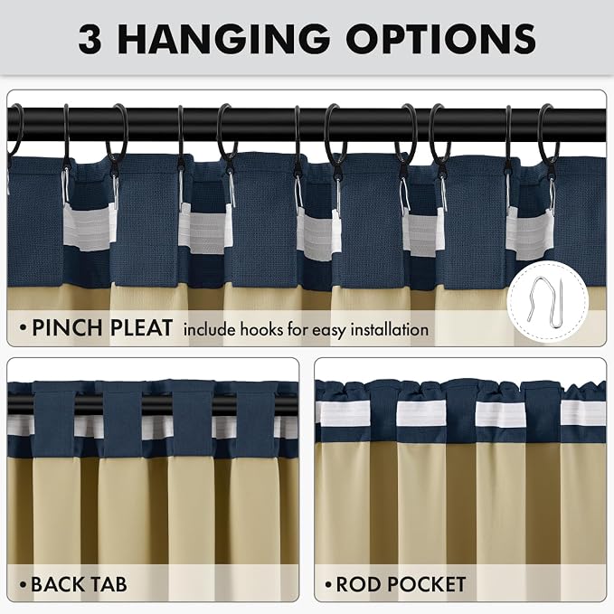 MIULEE 100% Blackout Linen Curtains 42 x 72 Inch Midnight Blue 2 Panels | Thermal Insulated, Room Darkening Drapes for Bedroom Living Room, Back Tab Rod Pocket Pinch Pleated, Solid Luxury Decor