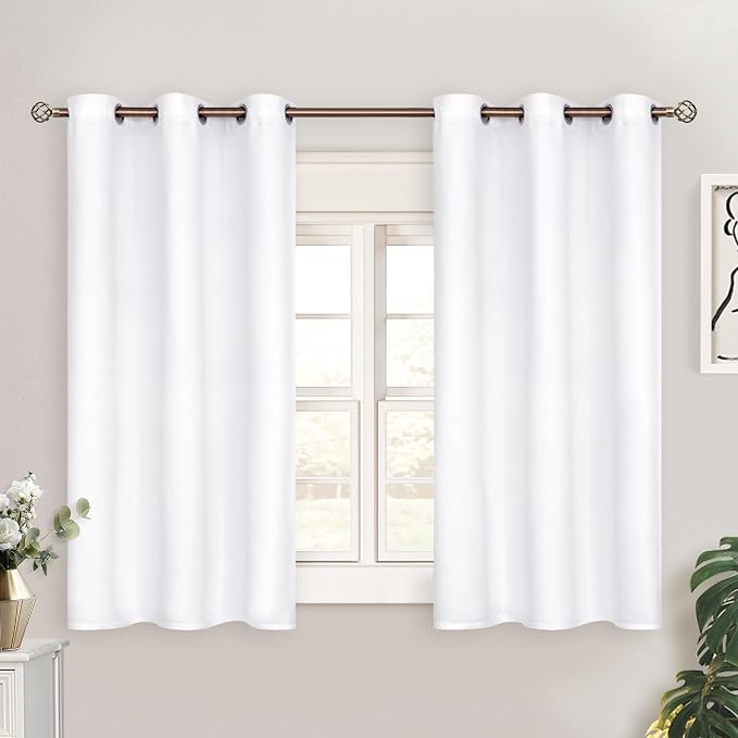 BGment Short Curtains for Small Window 45 Inch Long - Pure White 2 Panels | Grommet top, Room Darkening, Sunblock, Thermal Insulated, Window Drapes for Kitchen, 38x45 Inch