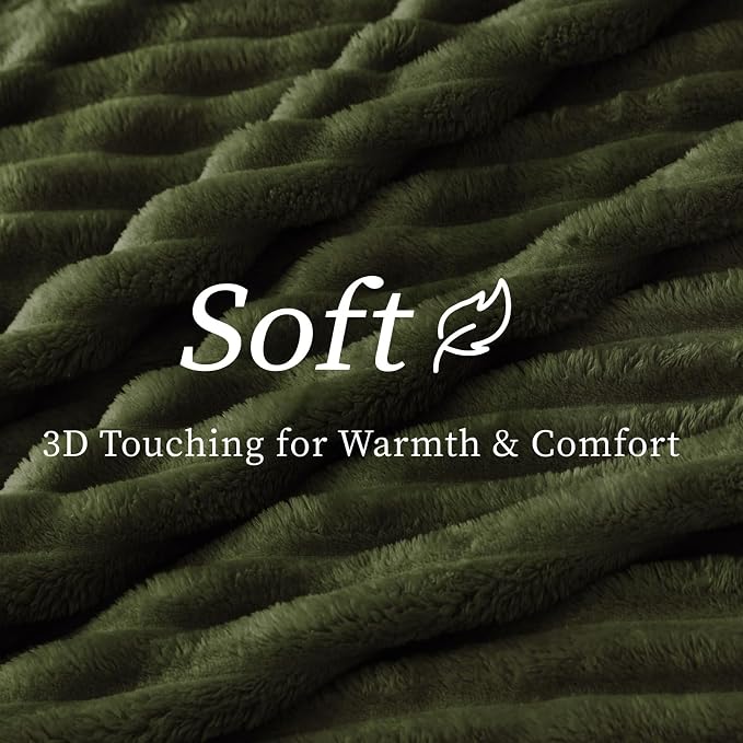 BEDELITE Ribbed Full Size Blanket for Bed, Olive Green, 84"x90" | Ultra-Soft Plush Fleece, Warm Yet Lightweight, Ribbed Texture, Home Decor, Machine Washable, Giftable, All-Season Use
