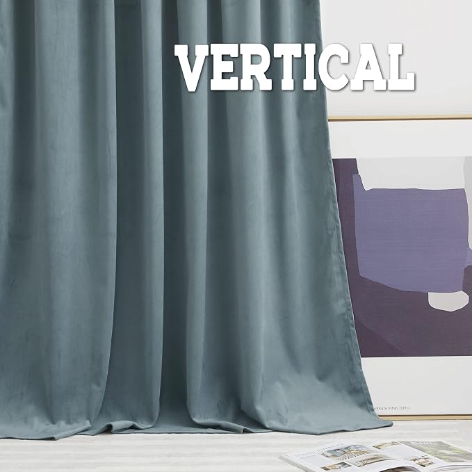 RYB HOME Blue Velvet Curtains 90 inches for Bedroom Living Room | Thermal Insulated, Privacy UV Block, Noise Reducing, Energy Saving, Luxury Window Decor for Dining Room, W52 x L90, 2 Panels