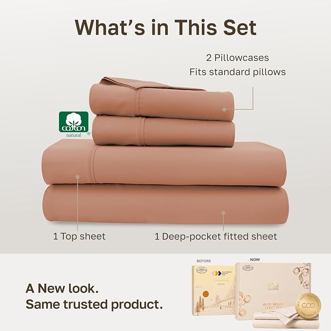 California Design Den 100% Cotton Sateen Full Size Sheet Sets, Fresh Clay | 400 Thread Count Backed by Good Housekeeping Seal, 16" Deep Pocket, All-Around Elastic, Durable, Easy Care