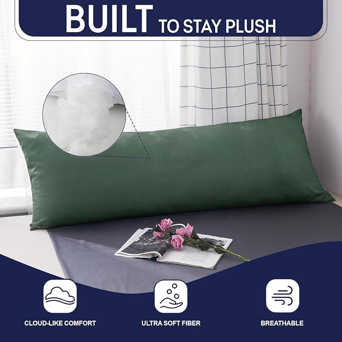 DOWNCOOL Large Body Pillow Insert- Breathable Full Body Pillow for Side Sleeper - Soft Long Bed Pillow for Adults - 20 x 54 inch (Green)