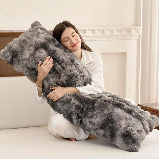 ZonLi Fluffy Body Pillow for Adults, Fuzzy Faux Fur Long Pillow with Shredded Memory Foam, Adjustable Support for Side Sleepers, Gifts, 20 x 54 Inch, Dark Grey