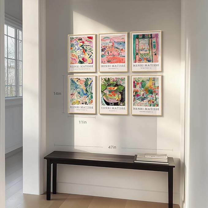 Framed Colorful Matisse Abstract Wall Art for Living Room, 11x14 Inch | 6 pieces, Vintage boho, Landscape pictures, Fine art style, Bedroom, Dining room, Hallway, Home office decor