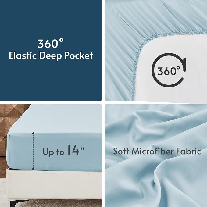 7 Pieces Queen Comforter Set, Reversible Bed in a Bag Queen Size, All Season Bedding Set with Comforter, Flat Sheet, Fitted Sheet, Pillowcases & Shams, Teal & Lake Blue