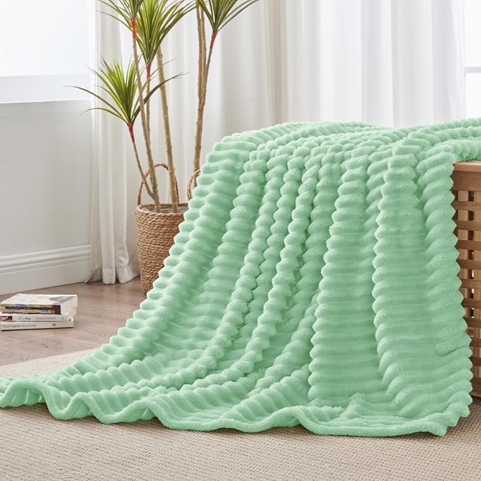 BEDELITE Ribbed Twin Blanket for Couch & Bed, Light Green, 60"x80" | Ultra-Soft Plush Fleece, Cozy, Warm Yet Lightweight, Ribbed Texture, Home Decor, Machine Washable, Giftable, All-Season Use