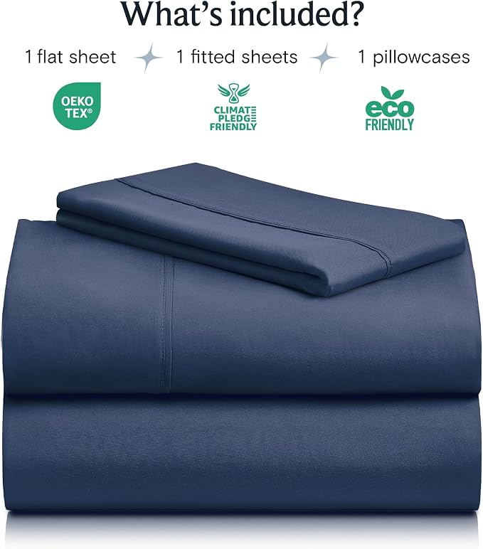 LuxClub Twin Size Sheets Set, Cooling & Soft Deep Pocket Bed Sheets, 3PC | LuxClub Silky Fitted Sheet & Pillowcase Sets, Breathable Hotel Luxury Bedding for Mattress Wrinkle Free, Navy