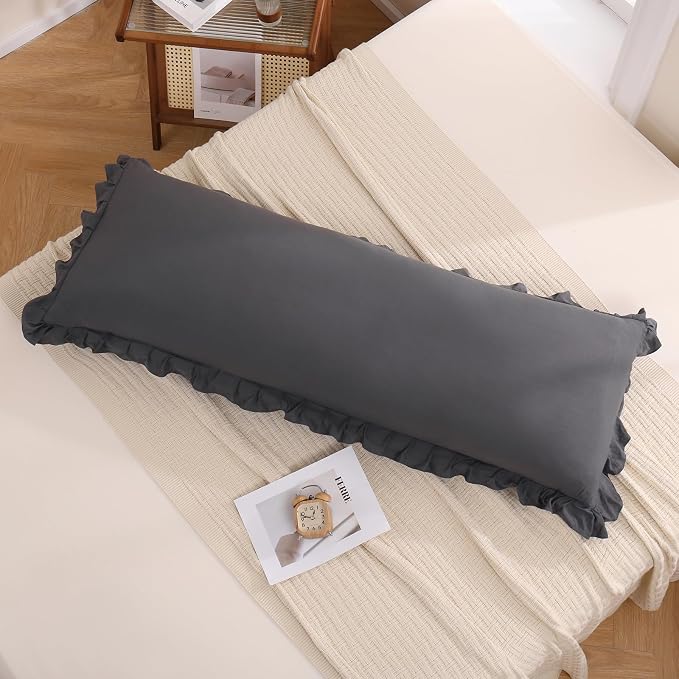 Merryword Dark Gray Body Pillow Cover 20x54inches Reversible Long Pillowcase Ruffled Body Pillowcases Cute Pillowcase Pillow Sham (1 Body, Dark Gray)