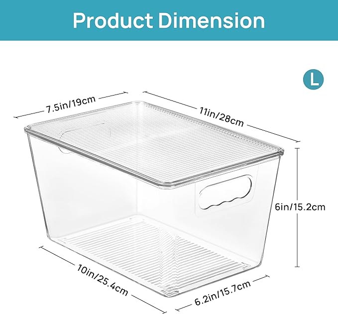 Vtopmart 6 Pack Clear Stackable Storage Bins with Lids and Handles, Large | BPA-free Plastic, Organize Vertically, For Pantry Kitchen Fridge Cabinet Closet Bathroom, Built to Last, Easy to Move