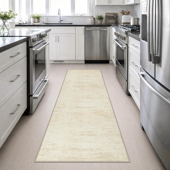 2.6x10 Washable Runner Rug:Modern Abstract Indoor Soft Carpet Beige | For Hallway, Bedroom, Kitchen, Laundry, Bathroom,Door Mat,Modern Abstract,Machine washable,Non-Slip,Stain Resistant,Indoor