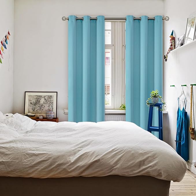 BGment Aqua Blue Room Darkening Curtains 84 Inch for Living Room - 2 Panels | Grommet Top, Light-Blocking, Sunblock, Thermal Insulated, Window Drapes for Bedroom, 42x84 Inch