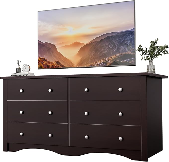 YESHOMY Dresser for Bedroom with 6 Drawer, 47.2" Organizer Drawers | Space Saving, Modern Design, Anti-Tip, TV Stand for Living Room, Hallway, Dark Brown
