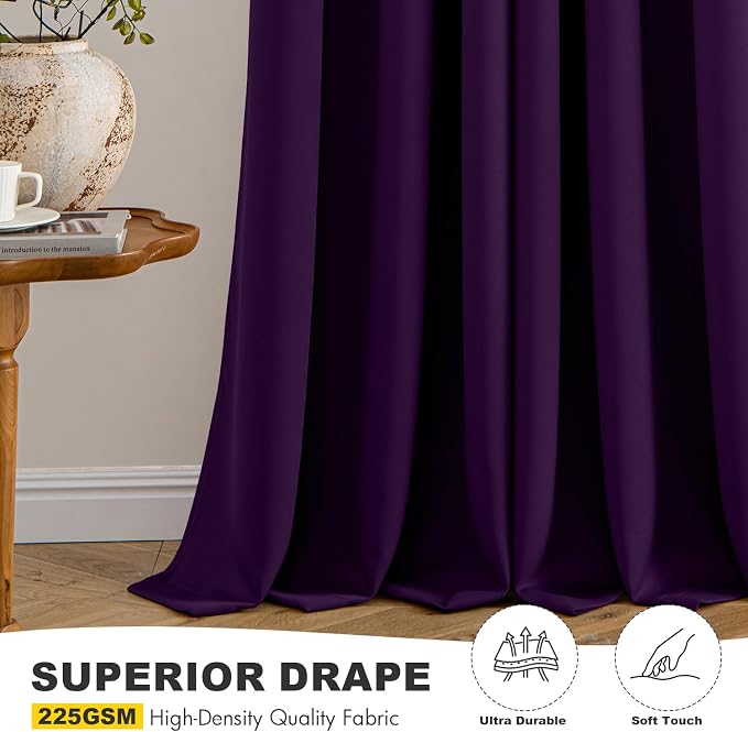 MIULEE Blackout Curtains for Bedroom 2 Panel 40 x 45 Inch Long Royal Purple | Thermal Insulated, Living Room Darkening Grommet Drapes, Noise Reducing, Light Blocking Window Treatments