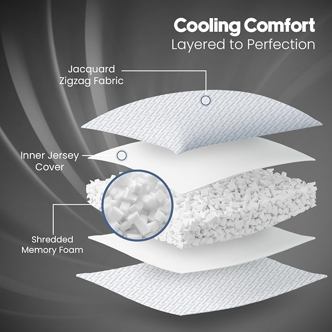 Utopia Bedding Shredded Memory Foam Pillows, Cooling Pillow, King, 1 Pack | Adjustable Bed Pillow for sleeping, Washable Jacquard-Polyester Cover, Support for back, side & stomach sleepers, Pack of 1