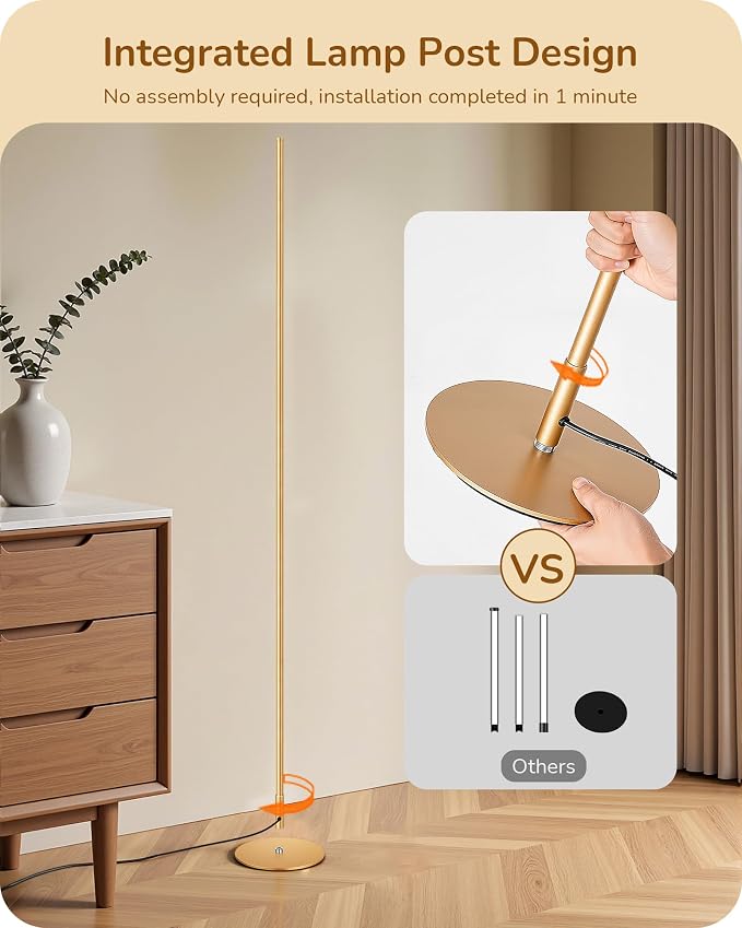 EDISHINE 2 Pack 57.5” Corner Lamp with Remote, 7 CCT Adjustable & Dimmable | 2700-6000K, Sturdy Base, LED Modern Floor Lamp for Bedroom, Living Room, Home Office, Gold