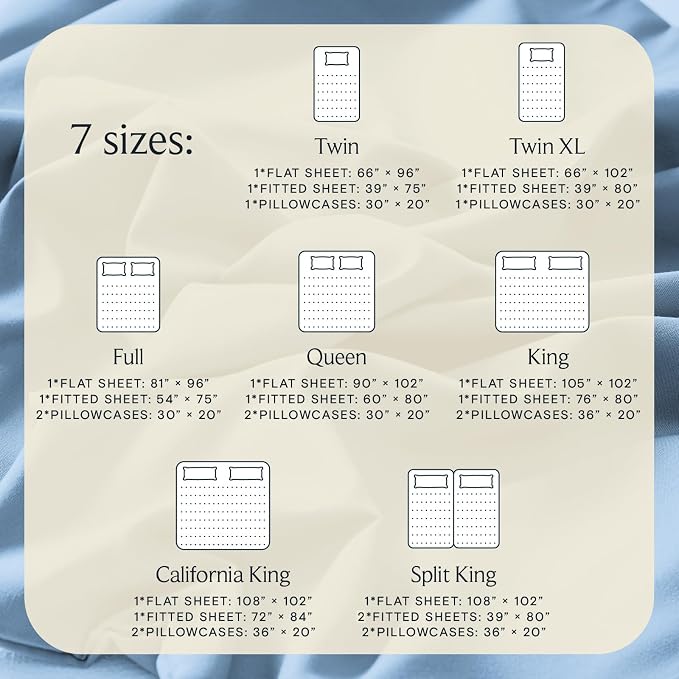 LuxClub 4 PC California King Sheet Set, Deep Pockets Wrinkle Free Cooling Bed Sheets Hotel Bedding for Women, Men, Includes 1 Fitted Sheet, 1 Flat Sheet and 2 Pillowcases-Sky | LuxClub Silky Fitted Sheet & Pillowcase Sets, Breathable Hotel Luxury Beddi...