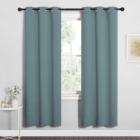 NICETOWN Modern Blackout Curtains Noise Reducing for Bedroom, Thermal Insulated and Privacy Room Darkening Drape Panels for Boy's Guest Room Door Window (Greyish Blue, 2 Panels, W34 x L72 -Inch) | Noise Reducing for Bedroom Thermal Insulated and Privac...