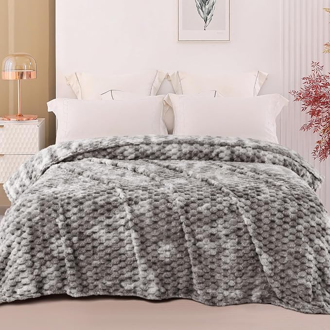 Exclusivo Mezcla 3D Fleece Twin Size Blanket for Bed, Tie-dye Grey | Extra Soft Fuzzy Plush Lightweight Bed Blankets, Cozy Fluffy Decorative Blankets for All Seasons, 90x66 Inches