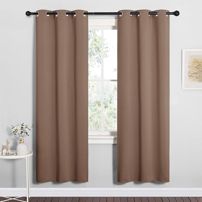 NICETOWN Blackout Window Curtains, Set of 2, 34 by 72-inch, Cappuccino | Window Treatment Thermal Insulated Solid Grommet Blackout Drapery Panels for Kitchen