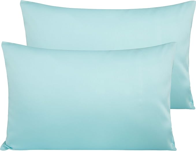 NTBAY Queen Egyptian Cotton Sateen Pillowcases, Set of 2, Aqua | 500 Thread Count Egyptian Cotton Sateen with Envelope Closure, 2 Pack 20 x 30 Inch Pillowcases, Insert Not Included