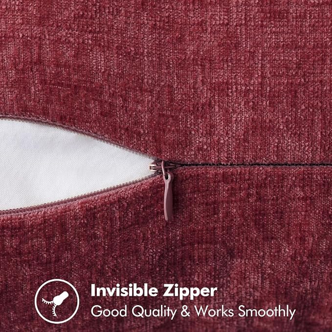 MIULEE Decorative Lumbar Throw Pillow Covers 12x20 Inch Burgundy Red 2 Pack | Farmhouse Pillow Covers with Stitched Edge, Soft Chenille Cushion Cases, for Couch Sofa Bed Living Room Home Decor
