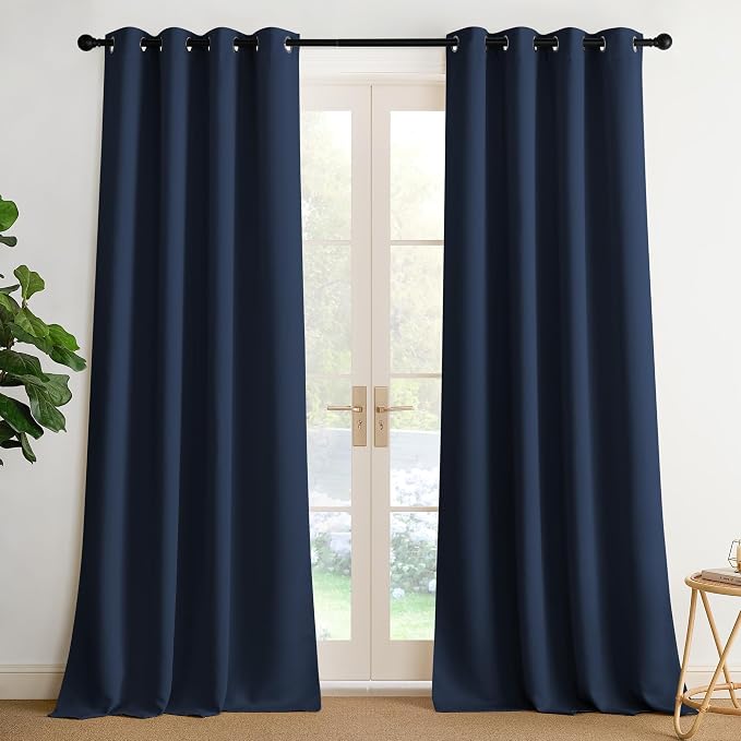 NICETOWN Navy Blue Blackout Draperies Heat Insulated Curtain 95 inch - Extr | a Long Thermal Insulated Shades for Bedroom, Living Room, Yard, Laundry, Pantry, Garage - 1 Pair, W52 x L95