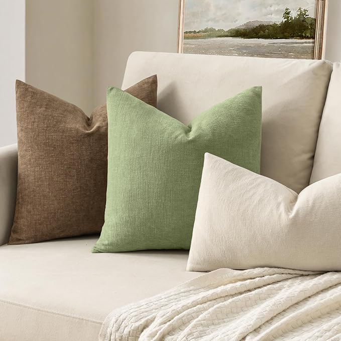 MIULEE Sage Green Chenille Couch Lumbar Throw Pillow Covers, 12x20 | Set of 2, Soft Modern Farmhouse Style, Decorative Pillowcases for Sofa Living Room Bed, Home Decor