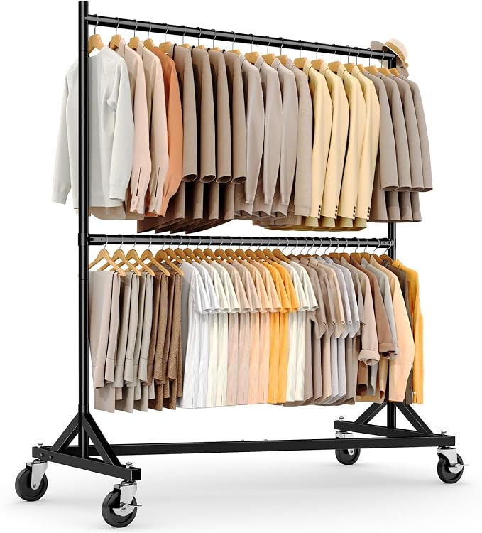 HOKEEPER Z Rack, Clothes Rack Hold 550LB Adjustable Height Double Rod Black | Portable Z Rack, Commercial Large Storage Space, with Wheels, Easy Assemble, 5 Years Sweet Service, 23"D*63"W*86"H