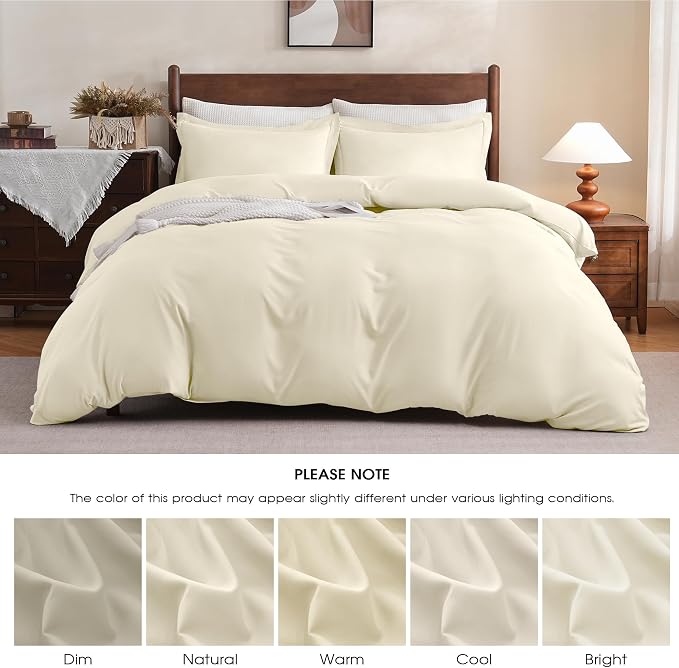 FreshCulture Twin Duvet Cover - 2 Pieces Microfiber Duvet Cover Set with Zipper Closure - Lightweight & Easy Care - 1 Comforter Cover & 1 Pillow Sham - Comforter Not Included (Ivory)
