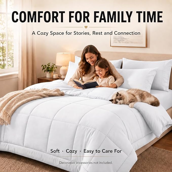 Twin XL Comforter Set White - 5 Pieces Twin XL Bed in a Bag | College Dorm Essentials, OEKO-TEX Certified, All Season, Down-Alternative Comforter + Flat & Fitted Sheets + 2 Pillowcases