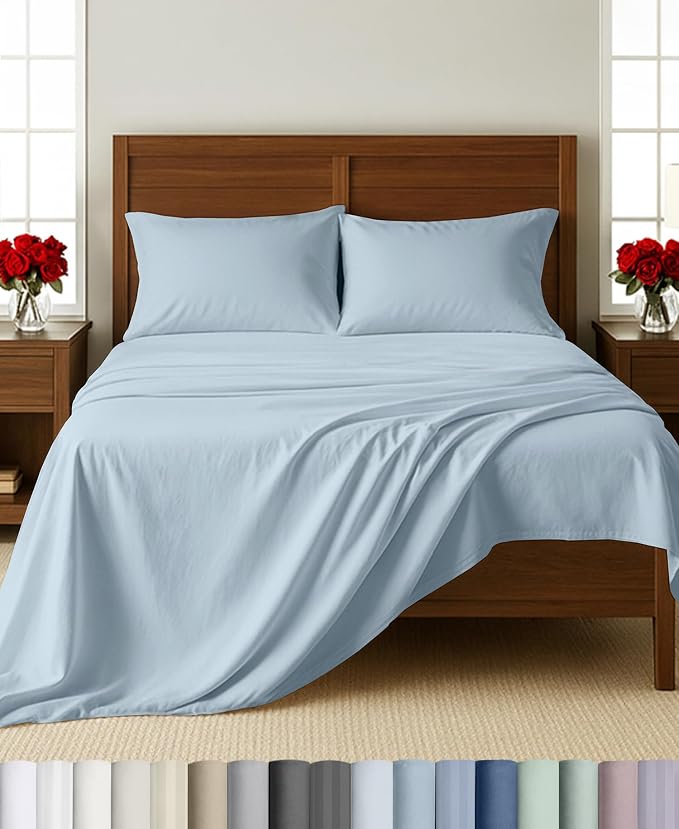California Design Den 100% Cotton Sateen Twin Bed Sheets, 3 Pcs Set | Soft 500 Thread Count Backed by Good Housekeeping Seal, All-Around Elastic, Easy Care, OEKO-TEX certified - Blue (Grey Tone)