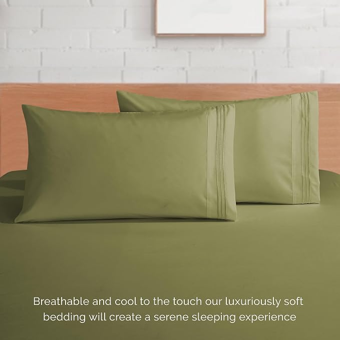 Elegant Comfort Luxury Soft 1500 Premier Egyptian 4-Piece Premium Hotel Quality Wrinkle Resistant Coziest Bedding Set, All Around Elastic Fitted Sheet, Deep Pocket up to 16inch, King, Sage/Green