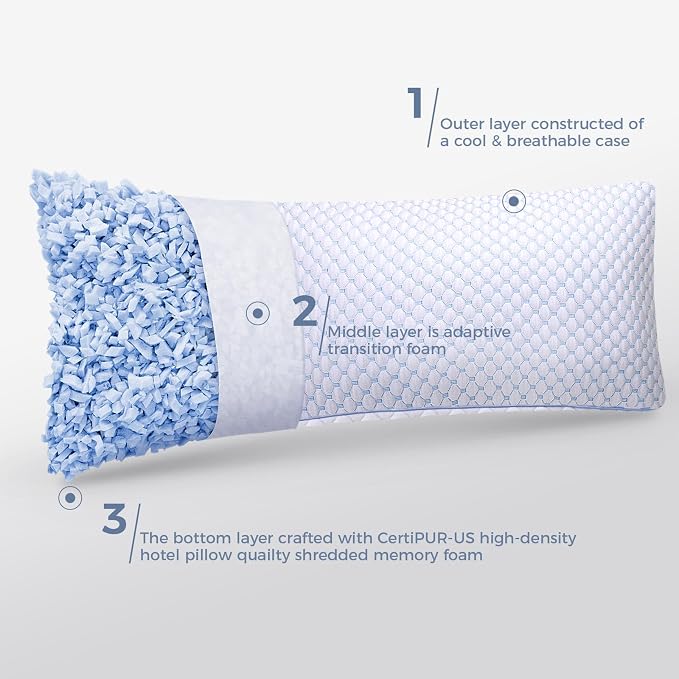 OSBED Shredded Memory Foam Body Pillow | Full body support, supportive, odorless, cooling pillow, adjustable, washable, CertiPUR-US hypoallergenic long adult pillow