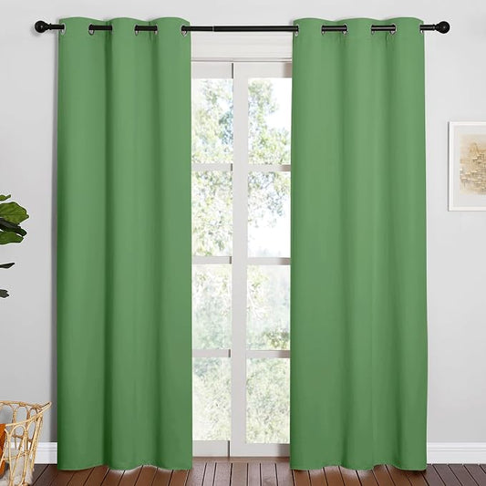 NICETOWN Forest Green Blackout Curtains, 2 Panels, 34" x 84" | Thermal Insulated Long Drapes for Dining Room Window